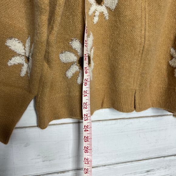 Easel Daisy Floral Zip Up Sweater Brown Tan Flower Knit Cardigan Size Small - Picture 6 of 7